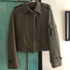 M, Brown crop aviator jacket. Wool blend